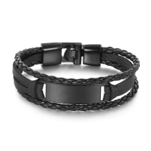 pulseira trançada de couro vintage para homens placa de nome personalizada de metal barato joias pulseira trançada